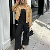 Camel Loose Beading Spring Oversized Pocket Ladies High Street Shiny Outwear Jacket